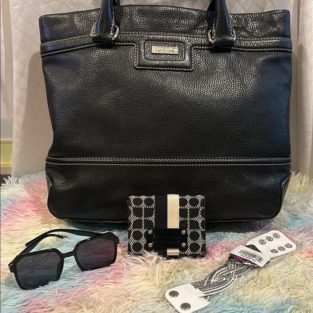 Kate Spade Black and Green Shoulder Bag with Wallet & Free Sunglasses& Bracelet - Picture 10 of 15